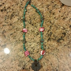Turquoise with pink stones necklace